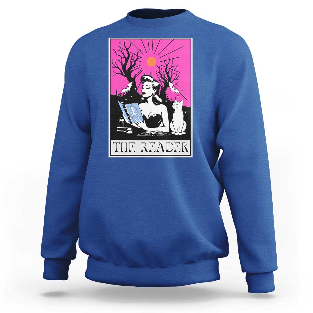 The Reader Tarot Sweatshirt Witch Reading Book Club Occult Cat Mom - Wonder Print Shop