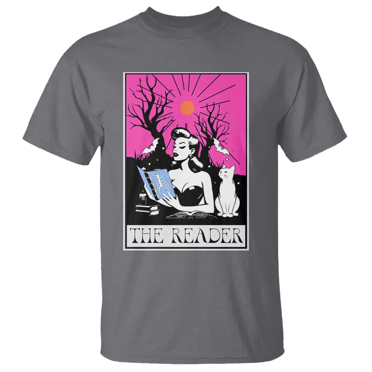 The Reader Tarot T Shirt Witch Reading Book Club Occult Cat Mom - Wonder Print Shop
