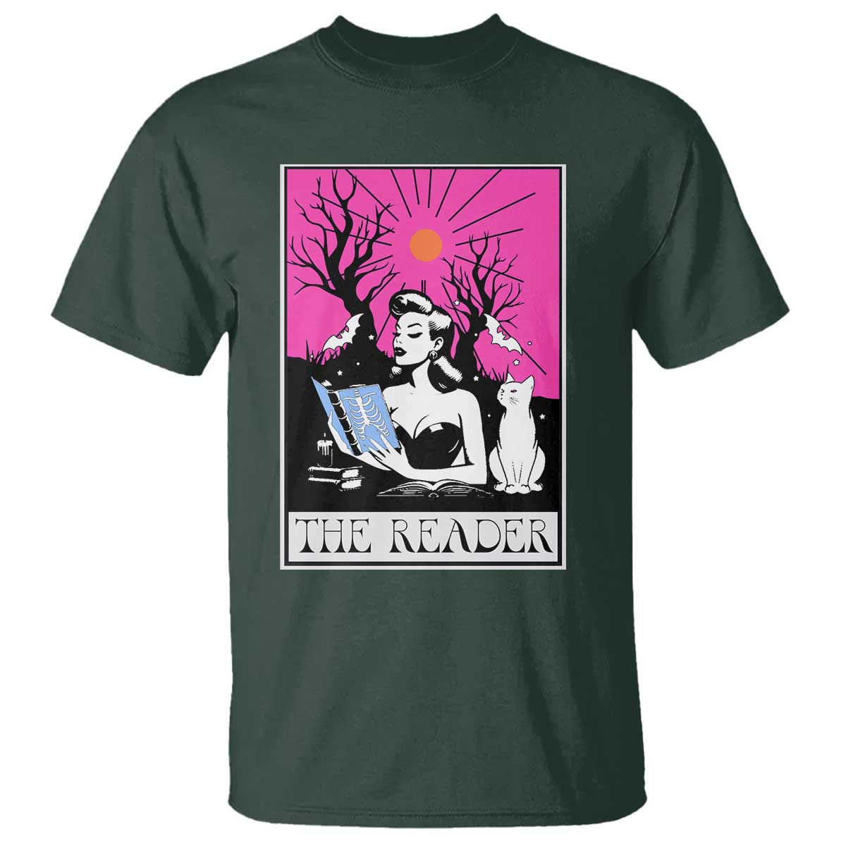 The Reader Tarot T Shirt Witch Reading Book Club Occult Cat Mom - Wonder Print Shop
