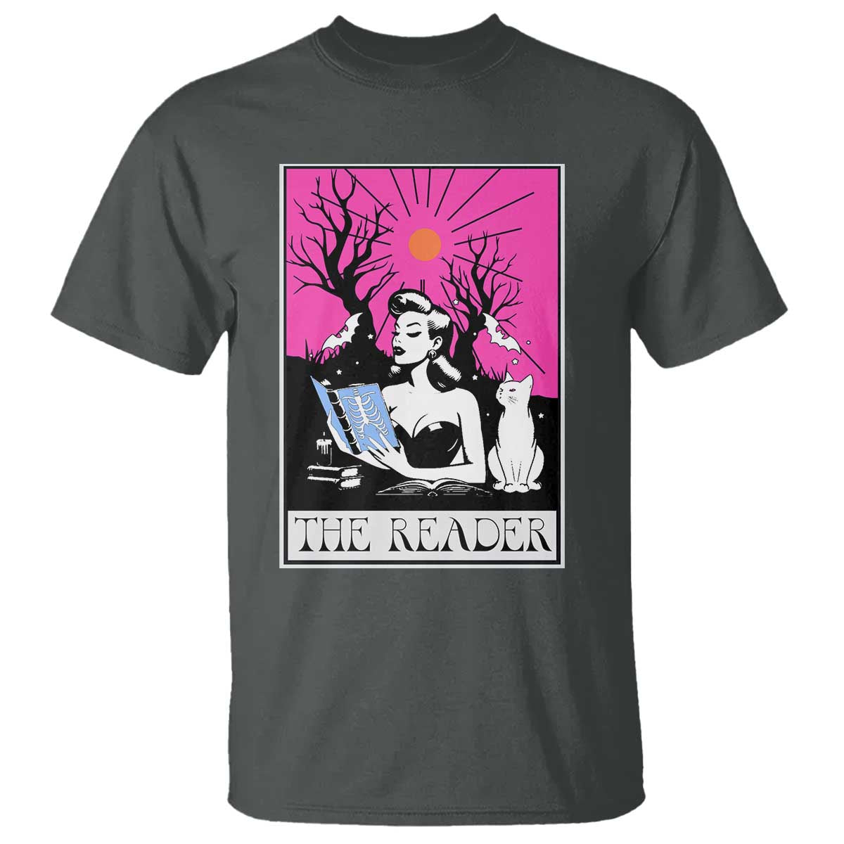 The Reader Tarot T Shirt Witch Reading Book Club Occult Cat Mom - Wonder Print Shop