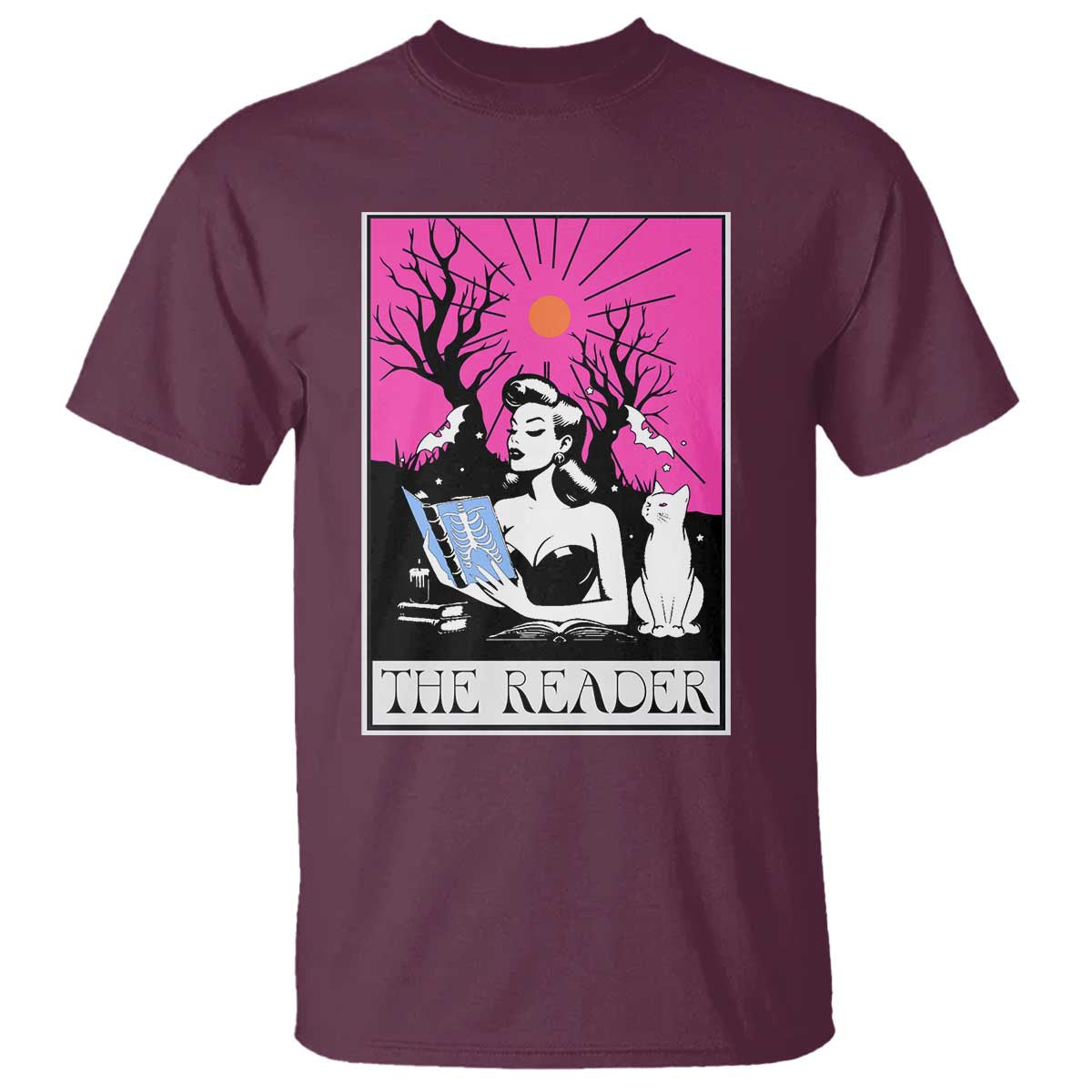 The Reader Tarot T Shirt Witch Reading Book Club Occult Cat Mom - Wonder Print Shop