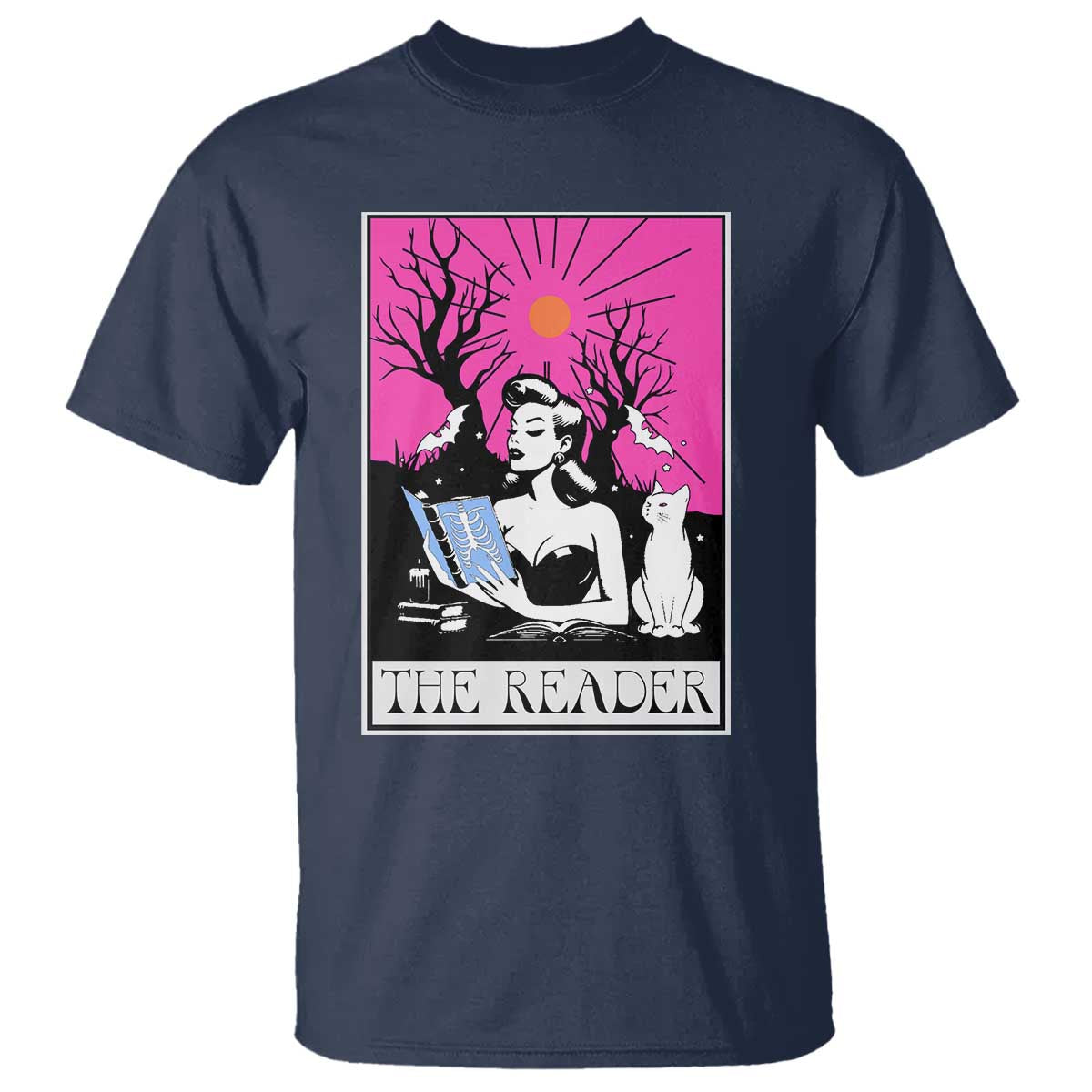 The Reader Tarot T Shirt Witch Reading Book Club Occult Cat Mom - Wonder Print Shop