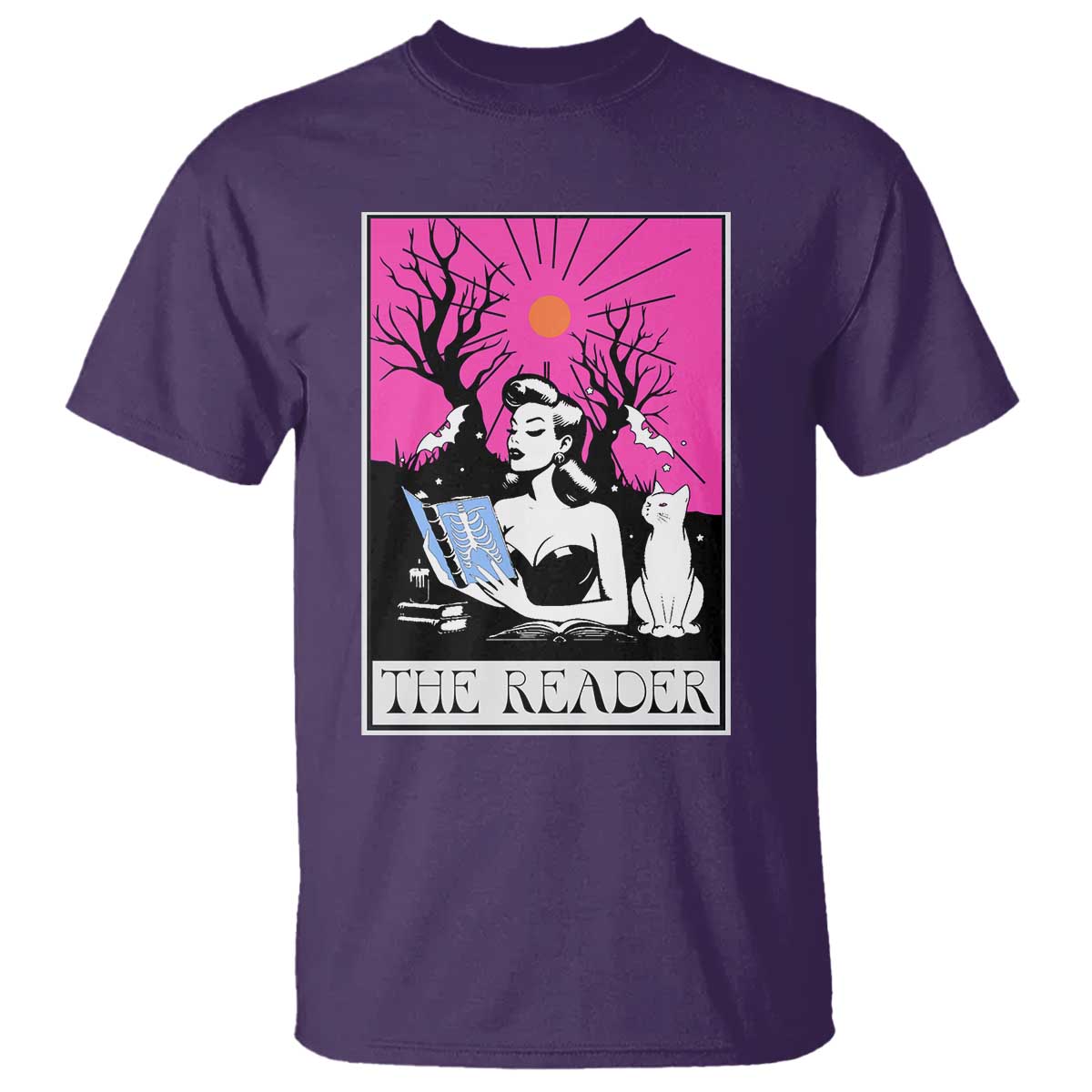 The Reader Tarot T Shirt Witch Reading Book Club Occult Cat Mom - Wonder Print Shop