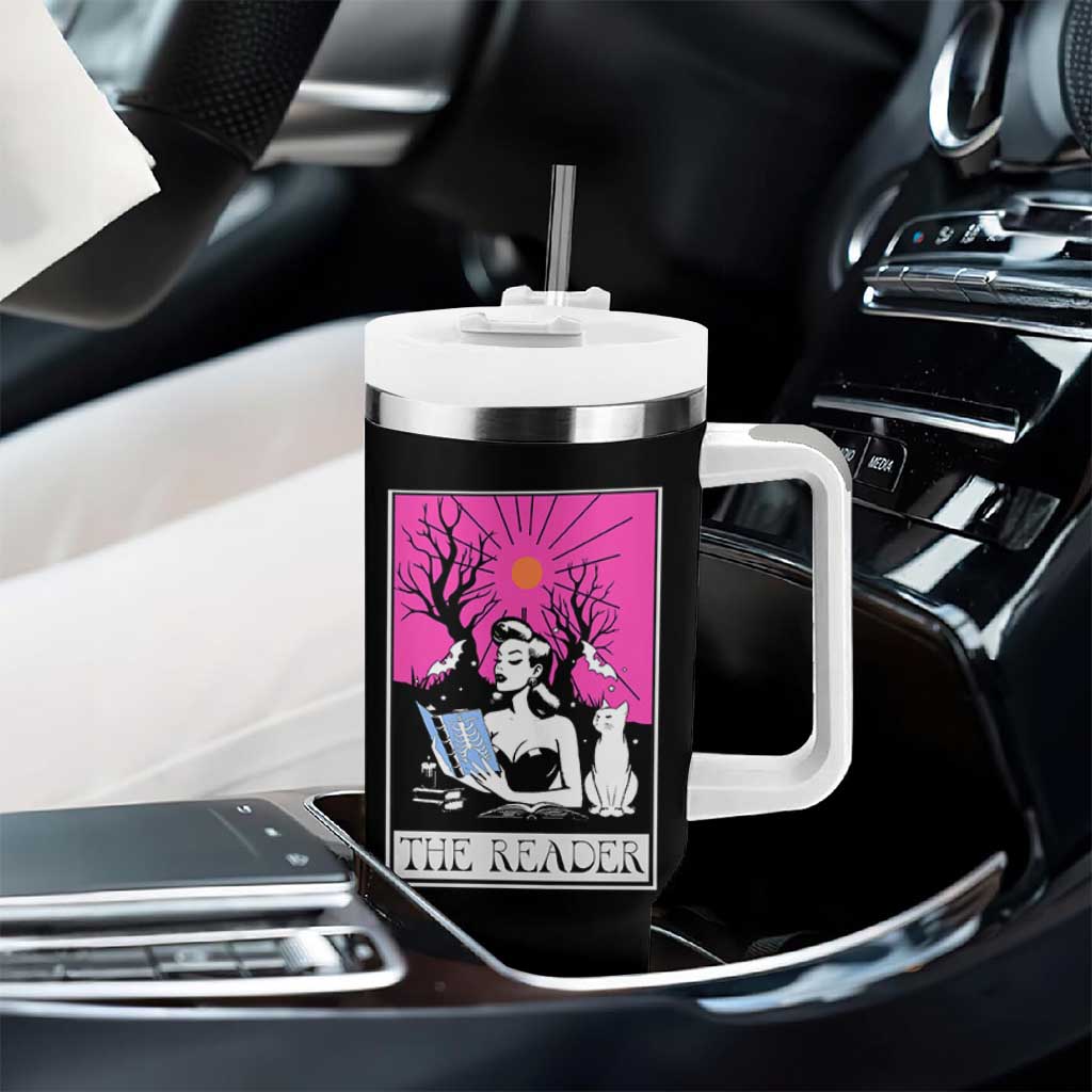 The Reader Tarot Tumbler With Handle Witch Reading Book Club Occult Cat Mom - Wonder Print Shop