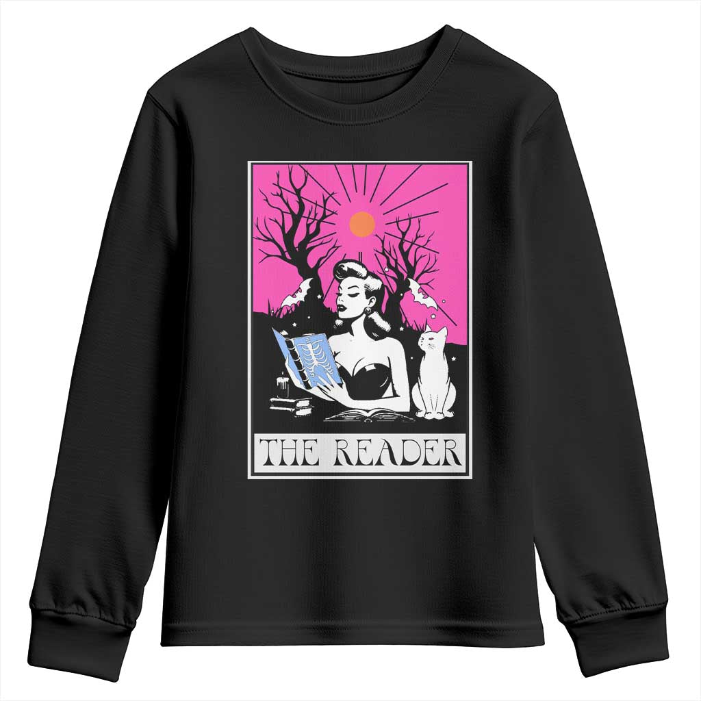 The Reader Tarot Youth Sweatshirt Witch Reading Book Club Occult Cat Mom - Wonder Print Shop