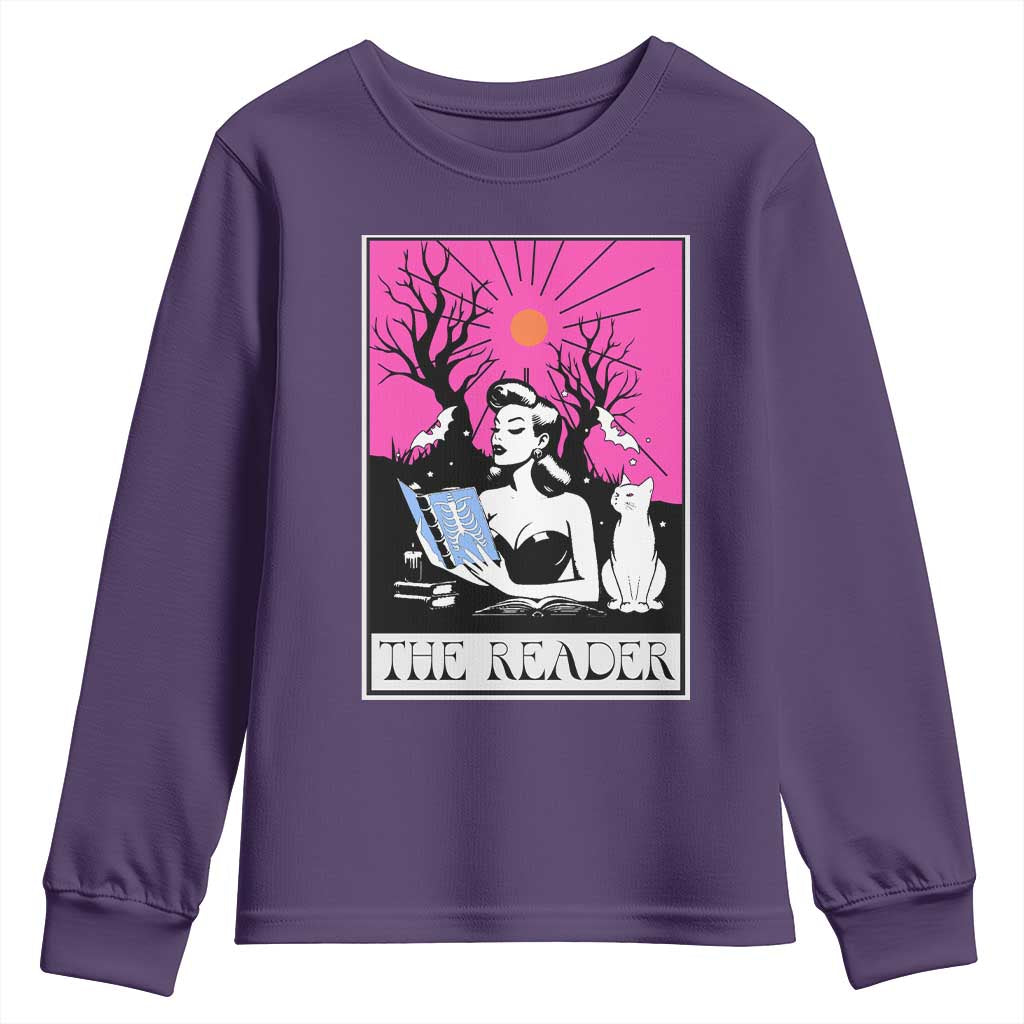 The Reader Tarot Youth Sweatshirt Witch Reading Book Club Occult Cat Mom - Wonder Print Shop