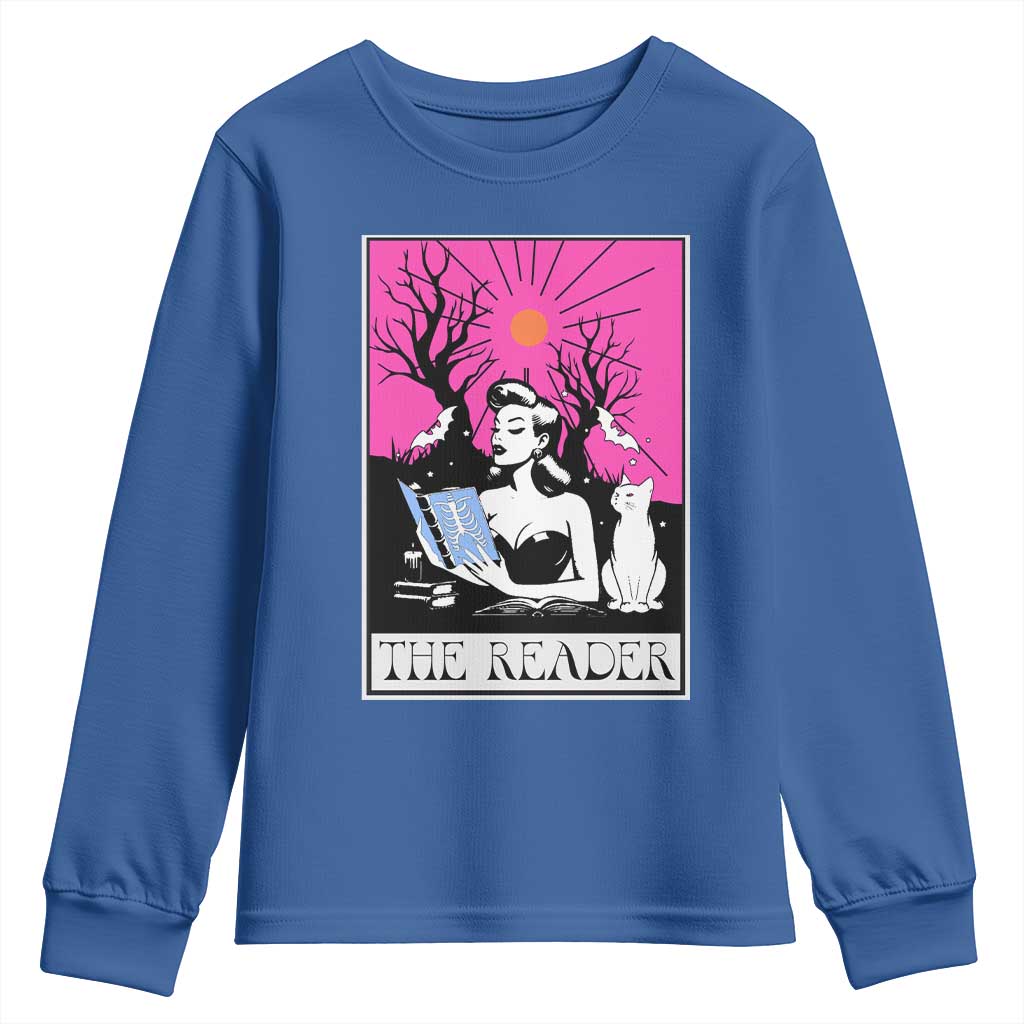 The Reader Tarot Youth Sweatshirt Witch Reading Book Club Occult Cat Mom - Wonder Print Shop
