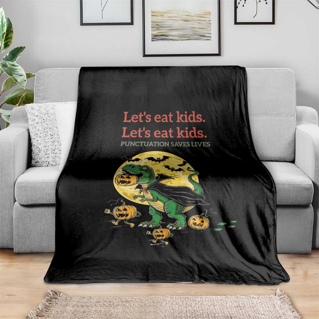 Grammar English Teacher Throw Blanket Funny Halloween Dinosaurs Pumpkin Punctuation Saves Lives