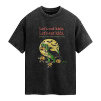 Grammar English Teacher Washed Cotton T-Shirt Funny Halloween Dinosaurs Pumpkin Punctuation Saves Lives