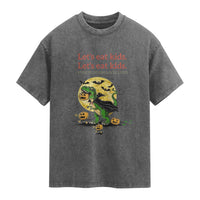 Grammar English Teacher Washed Cotton T-Shirt Funny Halloween Dinosaurs Pumpkin Punctuation Saves Lives