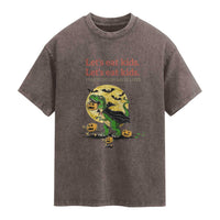 Grammar English Teacher Washed Cotton T-Shirt Funny Halloween Dinosaurs Pumpkin Punctuation Saves Lives