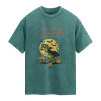 Grammar English Teacher Washed Cotton T-Shirt Funny Halloween Dinosaurs Pumpkin Punctuation Saves Lives
