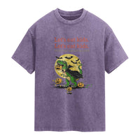 Grammar English Teacher Washed Cotton T-Shirt Funny Halloween Dinosaurs Pumpkin Punctuation Saves Lives