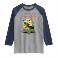 Grammar English Teacher Raglan Shirt Funny Halloween Dinosaurs Pumpkin Punctuation Saves Lives