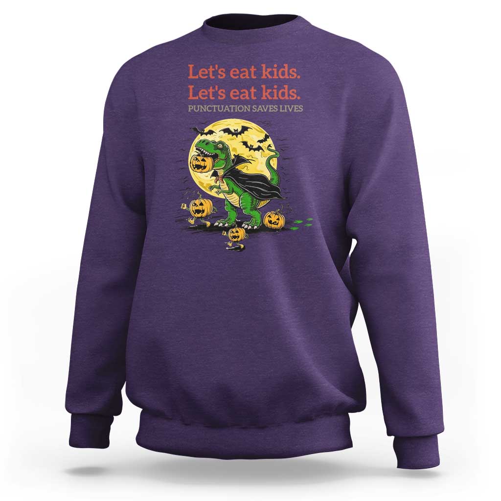 Grammar English Teacher Sweatshirt Funny Halloween Dinosaurs Pumpkin Punctuation Saves Lives