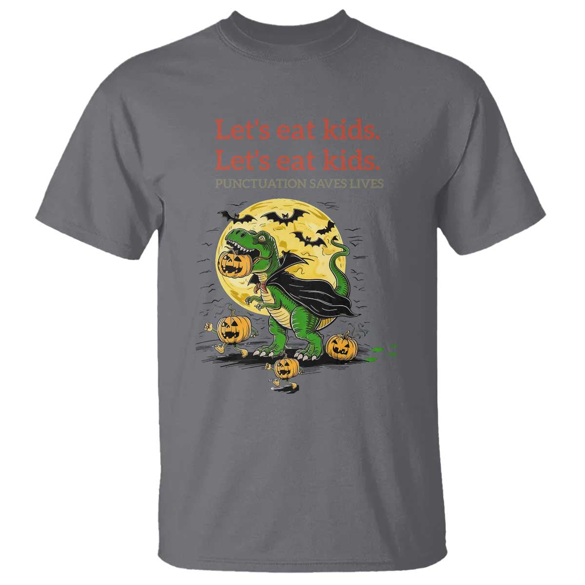 Grammar English Teacher T Shirt Funny Halloween Dinosaurs Pumpkin Punctuation Saves Lives