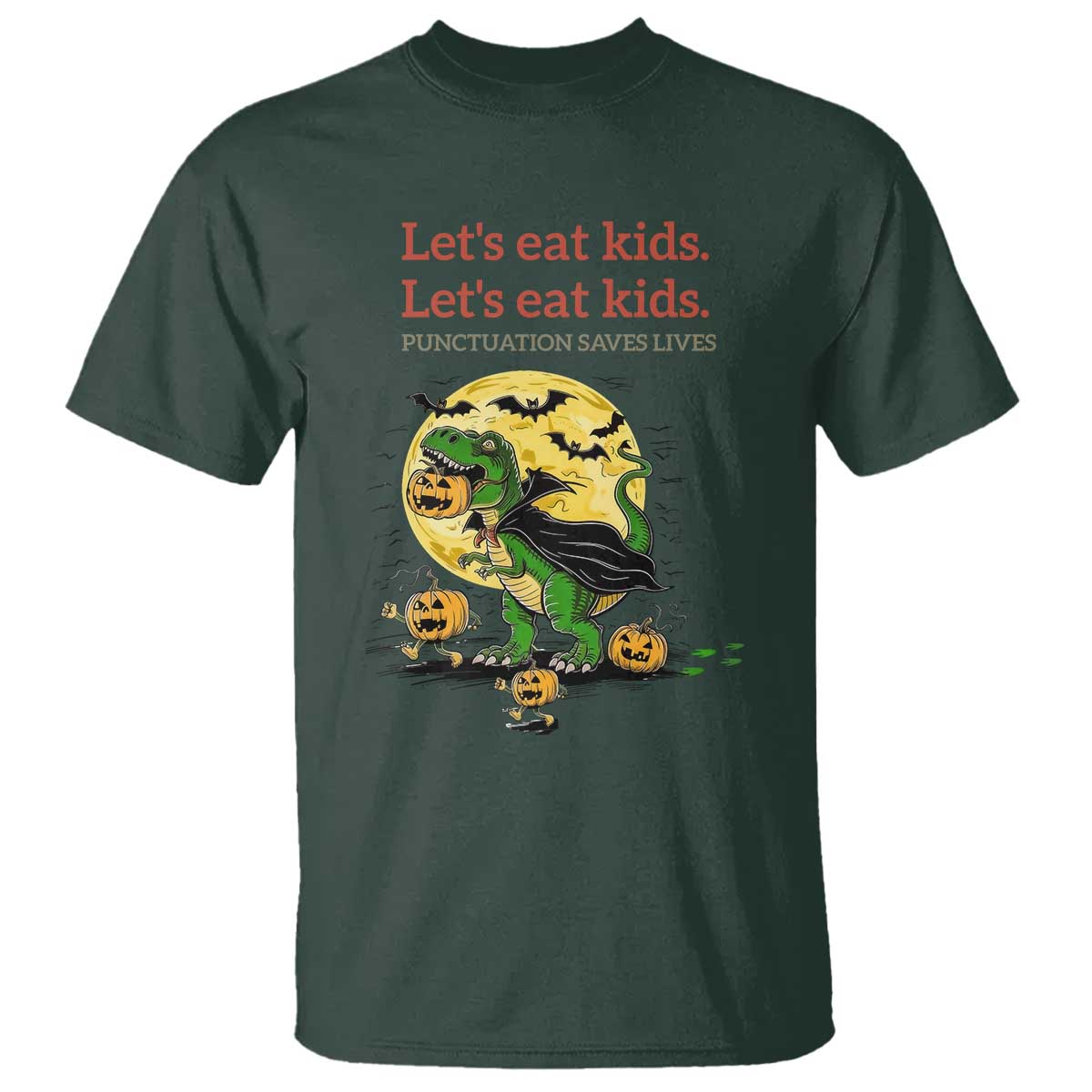 Grammar English Teacher T Shirt Funny Halloween Dinosaurs Pumpkin Punctuation Saves Lives
