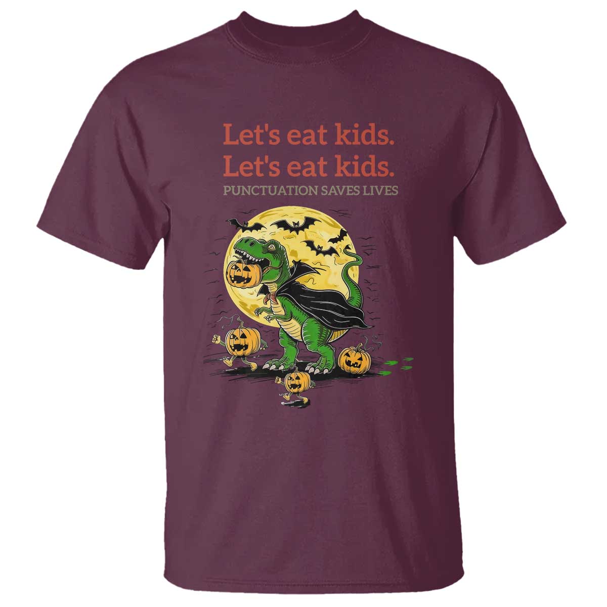 Grammar English Teacher T Shirt Funny Halloween Dinosaurs Pumpkin Punctuation Saves Lives
