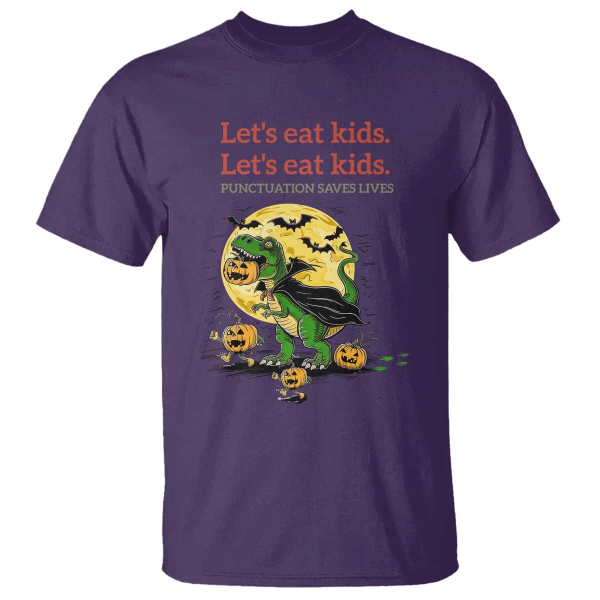 Grammar English Teacher T Shirt Funny Halloween Dinosaurs Pumpkin Punctuation Saves Lives