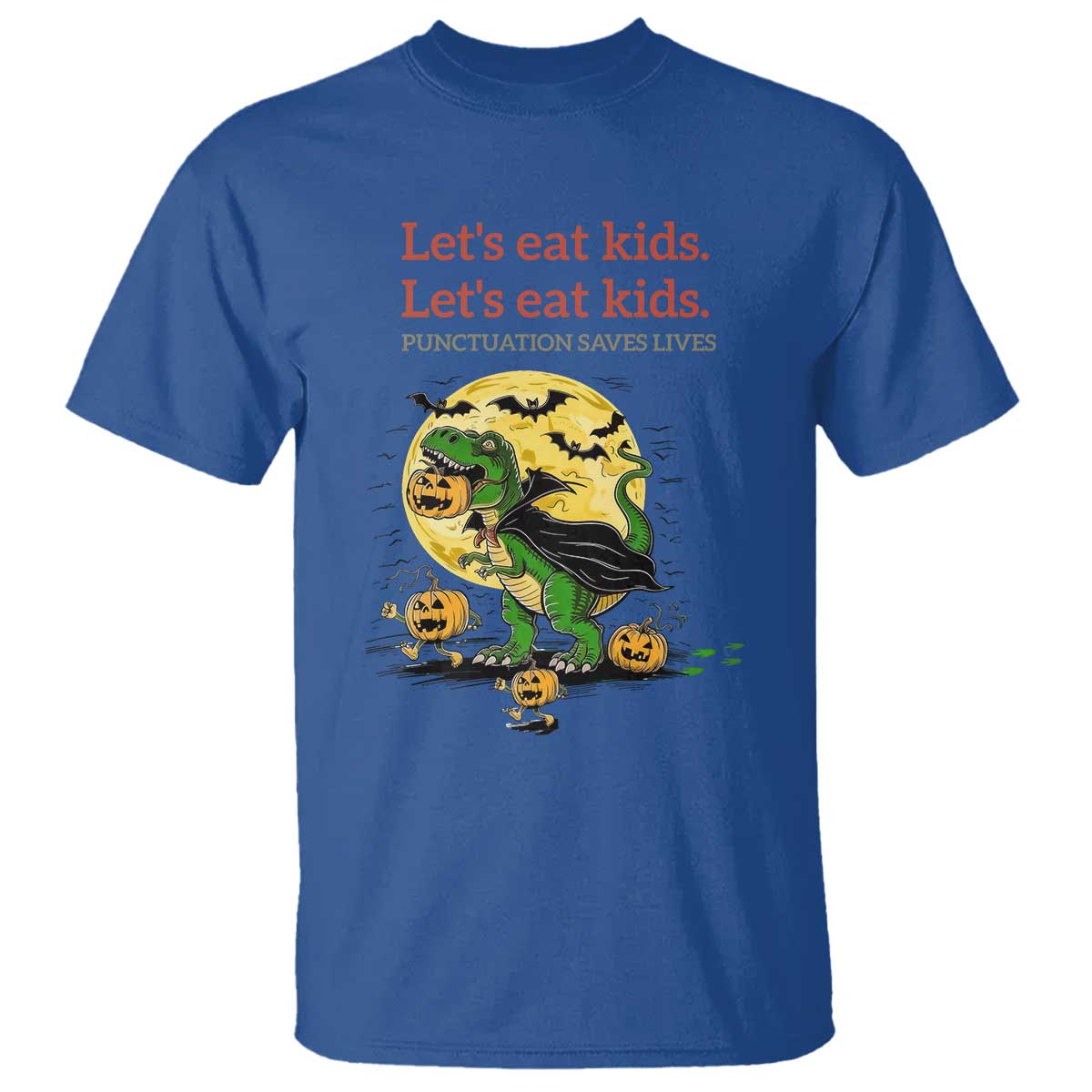 Grammar English Teacher T Shirt Funny Halloween Dinosaurs Pumpkin Punctuation Saves Lives