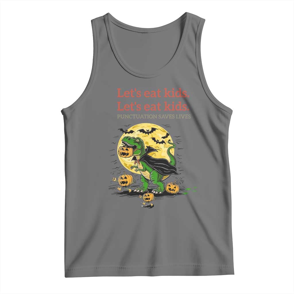 Grammar English Teacher Tank Top Funny Halloween Dinosaurs Pumpkin Punctuation Saves Lives