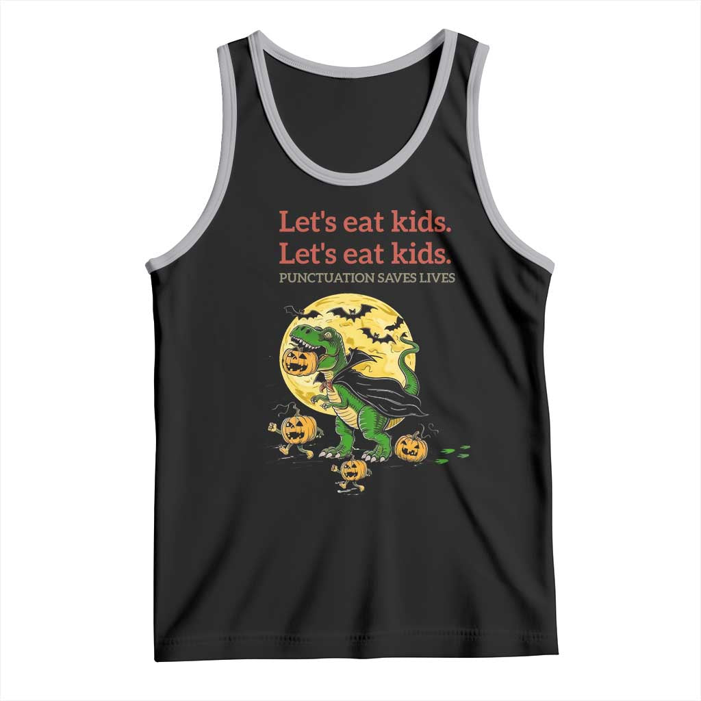 Grammar English Teacher Tank Top Funny Halloween Dinosaurs Pumpkin Punctuation Saves Lives