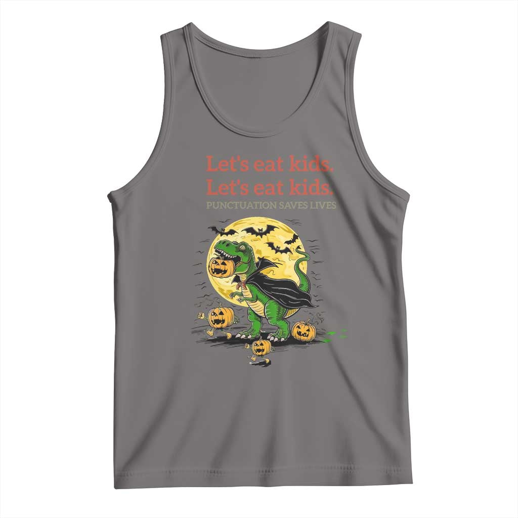Grammar English Teacher Tank Top Funny Halloween Dinosaurs Pumpkin Punctuation Saves Lives