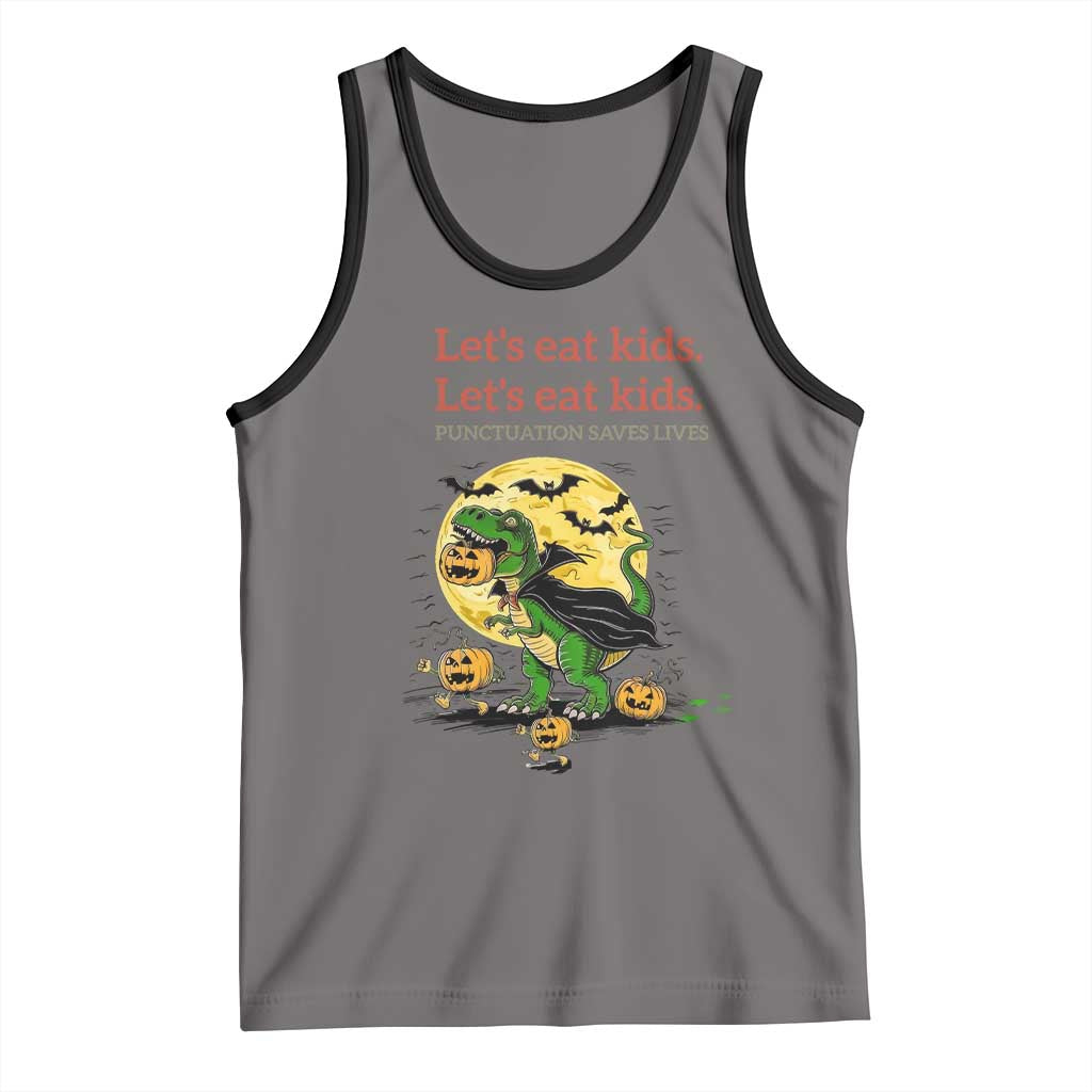 Grammar English Teacher Tank Top Funny Halloween Dinosaurs Pumpkin Punctuation Saves Lives