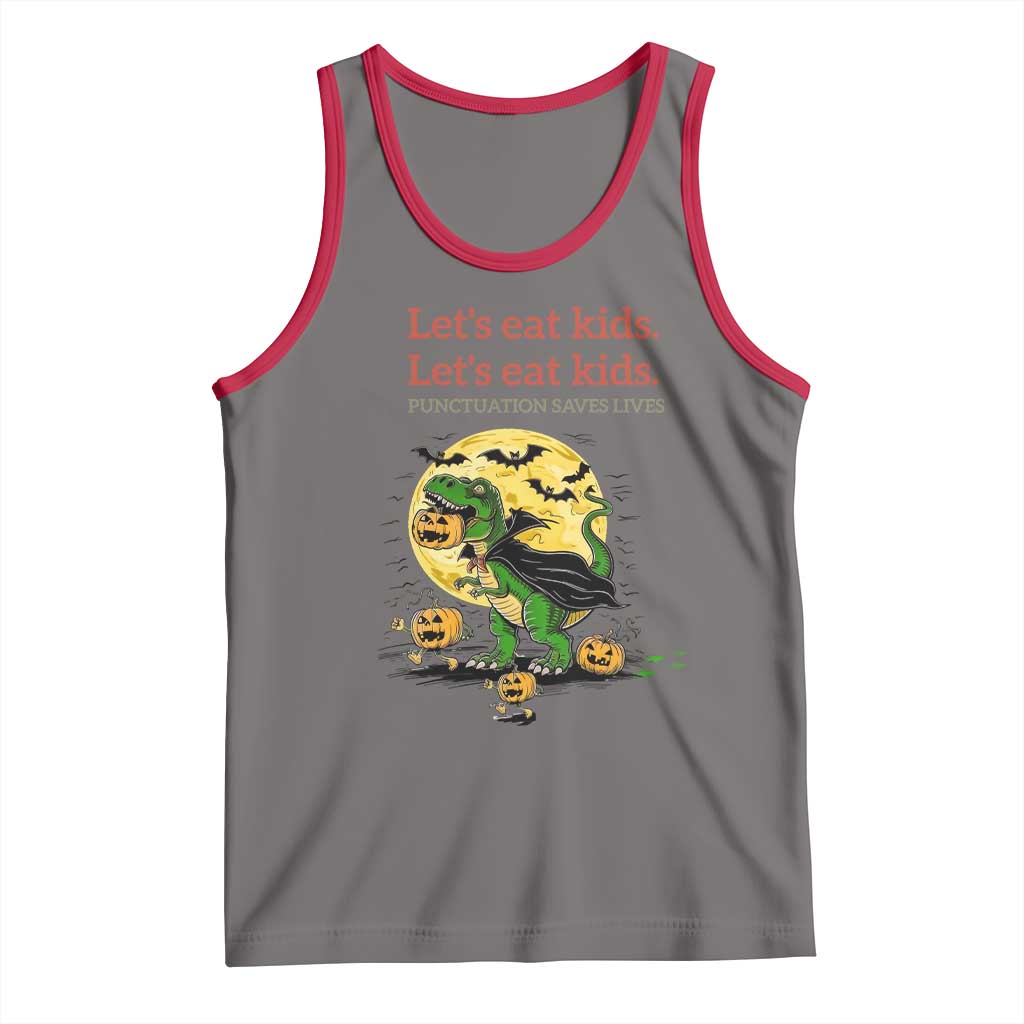 Grammar English Teacher Tank Top Funny Halloween Dinosaurs Pumpkin Punctuation Saves Lives