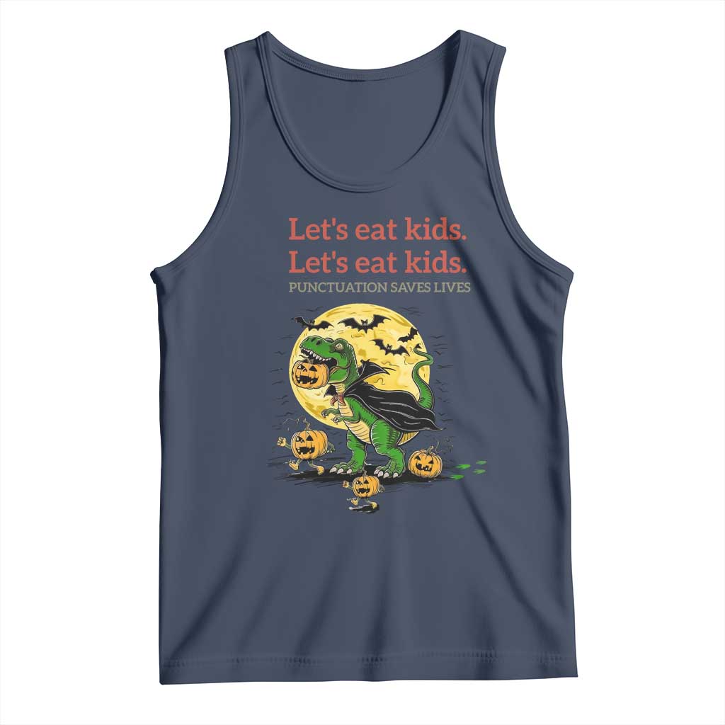 Grammar English Teacher Tank Top Funny Halloween Dinosaurs Pumpkin Punctuation Saves Lives