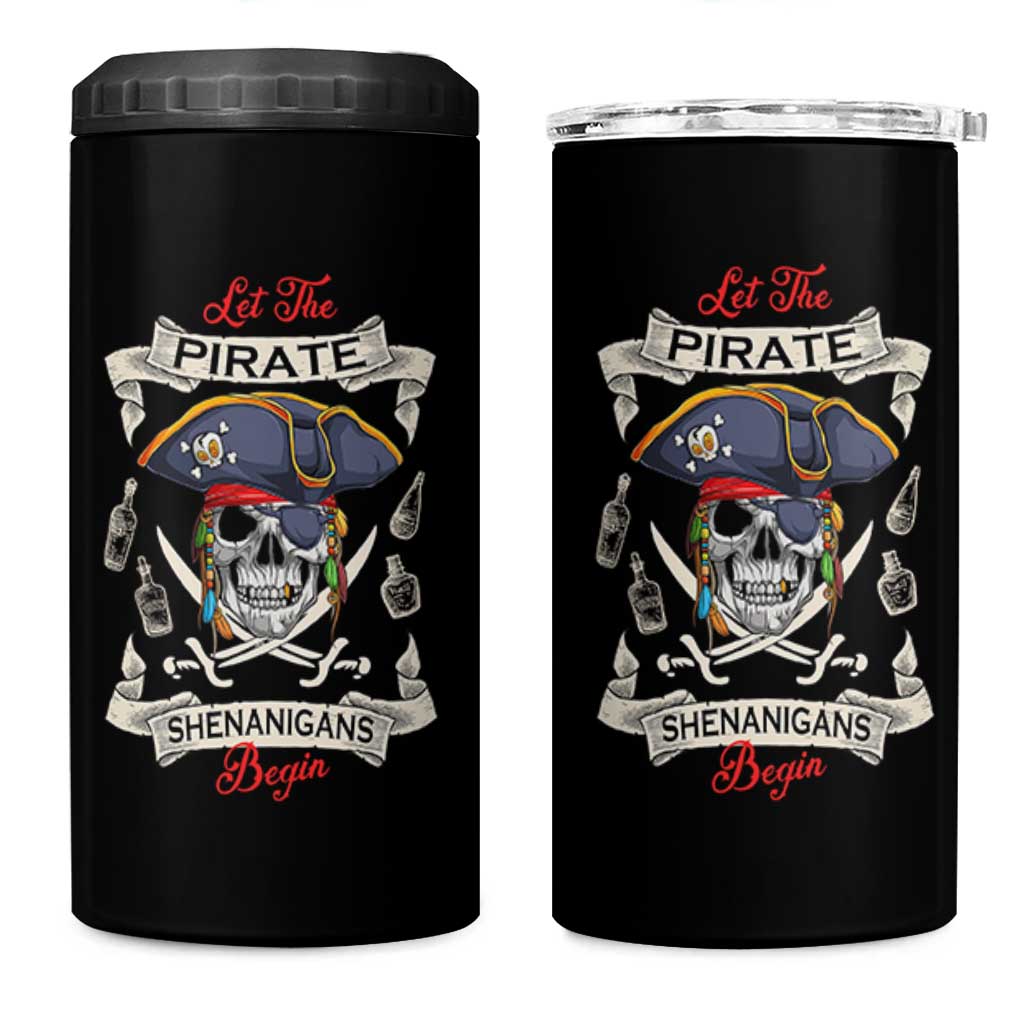 Skull Pirate Let The Pirate Shenanigans Begin 4 in 1 Can Cooler Tumbler Halloween Crossbones Freebooter