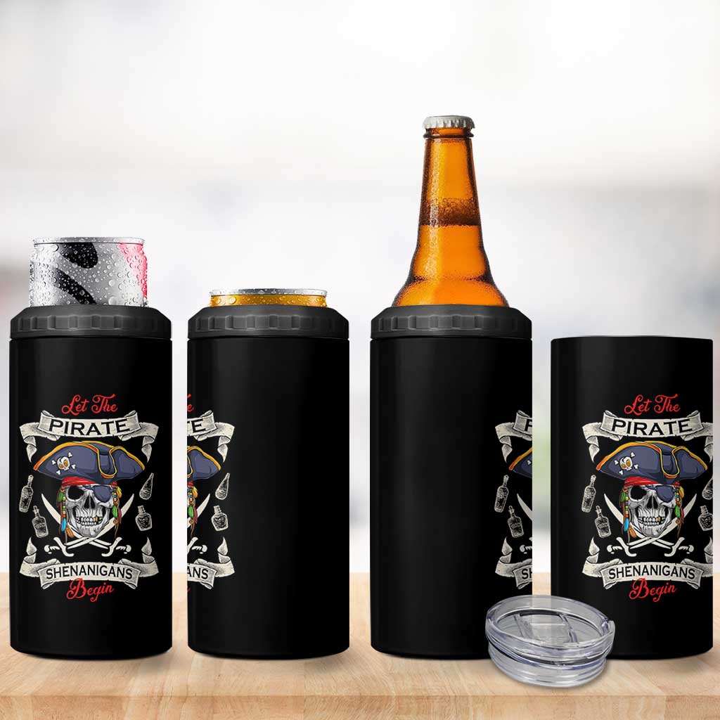 Skull Pirate Let The Pirate Shenanigans Begin 4 in 1 Can Cooler Tumbler Halloween Crossbones Freebooter