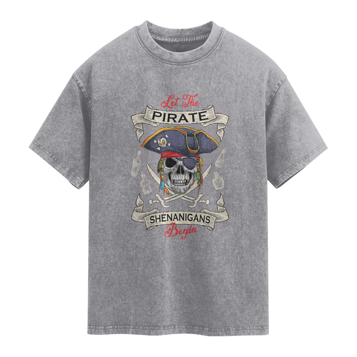 Skull Pirate Let The Pirate Shenanigans Begin Washed Cotton T-Shirt Halloween Crossbones Freebooter