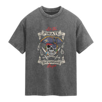Skull Pirate Let The Pirate Shenanigans Begin Washed Cotton T-Shirt Halloween Crossbones Freebooter