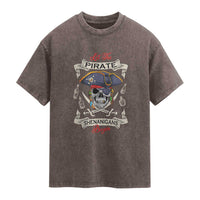 Skull Pirate Let The Pirate Shenanigans Begin Washed Cotton T-Shirt Halloween Crossbones Freebooter