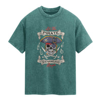 Skull Pirate Let The Pirate Shenanigans Begin Washed Cotton T-Shirt Halloween Crossbones Freebooter