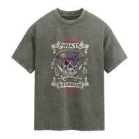 Skull Pirate Let The Pirate Shenanigans Begin Washed Cotton T-Shirt Halloween Crossbones Freebooter
