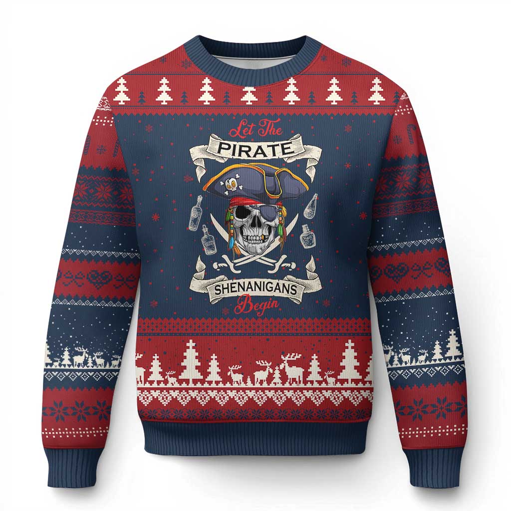 Skull Pirate Let The Pirate Shenanigans Begin Ugly Christmas Sweater Halloween Crossbones Freebooter