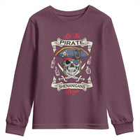 Skull Pirate Let The Pirate Shenanigans Begin Youth Sweatshirt Halloween Crossbones Freebooter