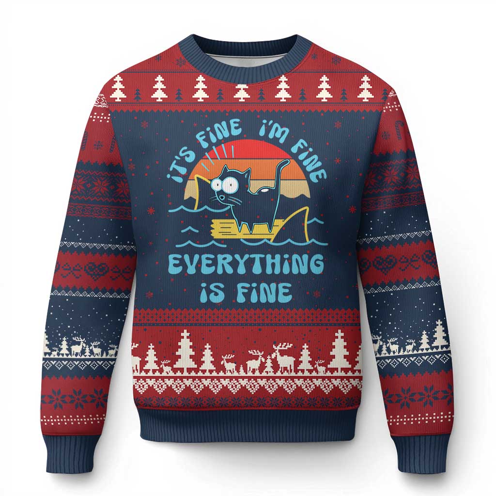 It's Fine I'm Fine Everything Is Fine Funny Cat Ugly Christmas Sweater Xmas Gift - Wonder Print Shop