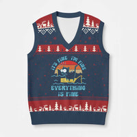 It's Fine I'm Fine Everything Is Fine Funny Cat V-Neck Knit Sweater Vest Xmas Gift - Wonder Print Shop