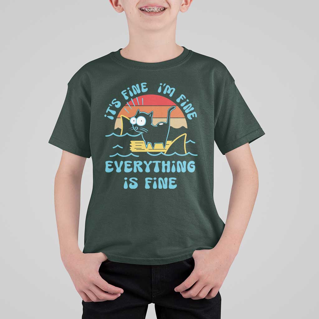 It's Fine I'm Fine Everything Is Fine Funny Cat T Shirt For Kid Christmas Gift - Wonder Print Shop