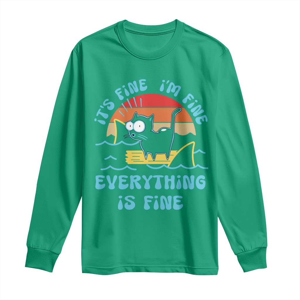 It's Fine I'm Fine Everything Is Fine Funny Cat Long Sleeve Shirt Christmas Gift - Wonder Print Shop