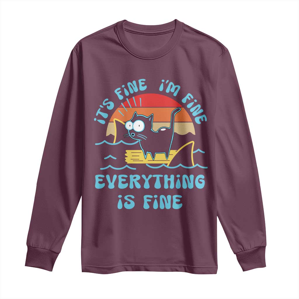 It's Fine I'm Fine Everything Is Fine Funny Cat Long Sleeve Shirt Christmas Gift - Wonder Print Shop