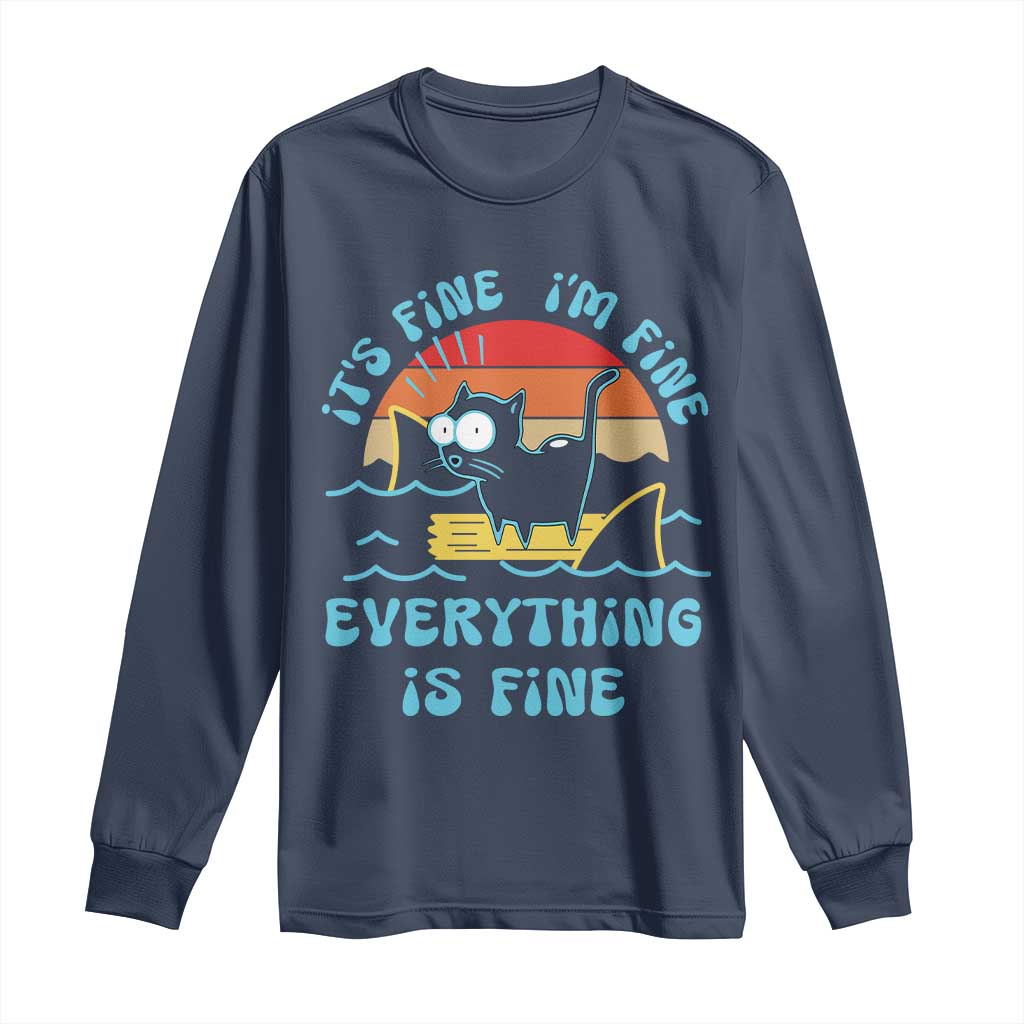 It's Fine I'm Fine Everything Is Fine Funny Cat Long Sleeve Shirt Christmas Gift - Wonder Print Shop