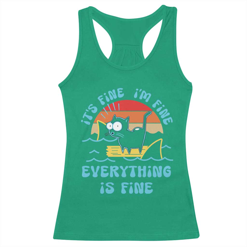 It's Fine I'm Fine Everything Is Fine Funny Cat Racerback Tank Top Christmas Gift - Wonder Print Shop