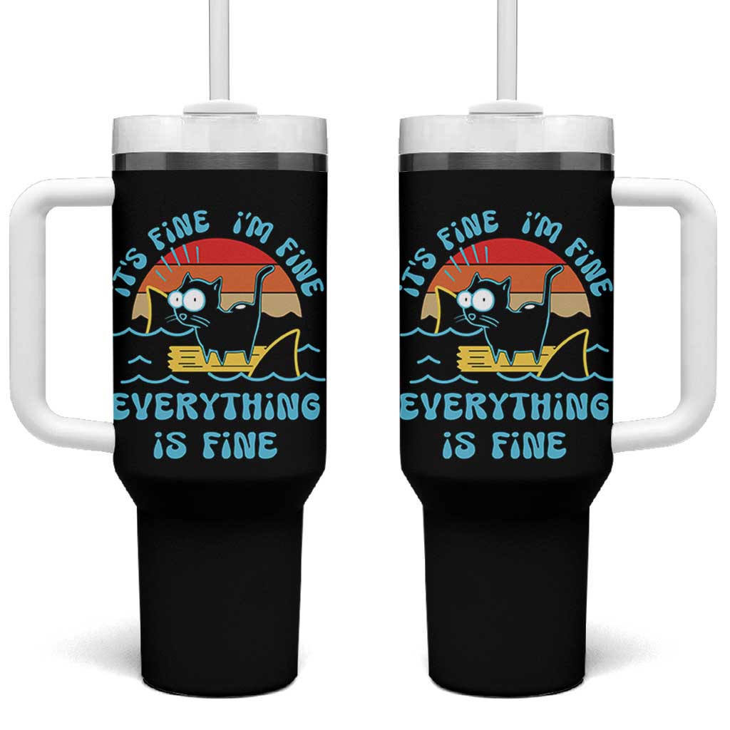 It's Fine I'm Fine Everything Is Fine Funny Cat Tumbler With Handle Christmas Gift - Wonder Print Shop