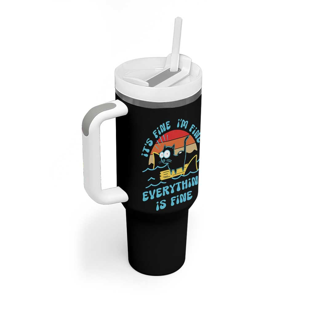 It's Fine I'm Fine Everything Is Fine Funny Cat Tumbler With Handle Christmas Gift - Wonder Print Shop