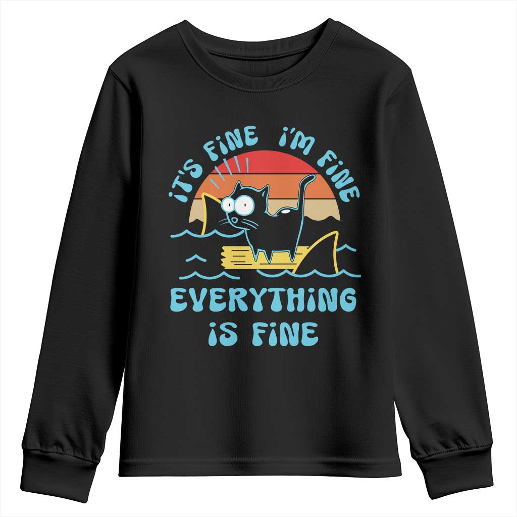 It's Fine I'm Fine Everything Is Fine Funny Cat Youth Sweatshirt Christmas Gift - Wonder Print Shop