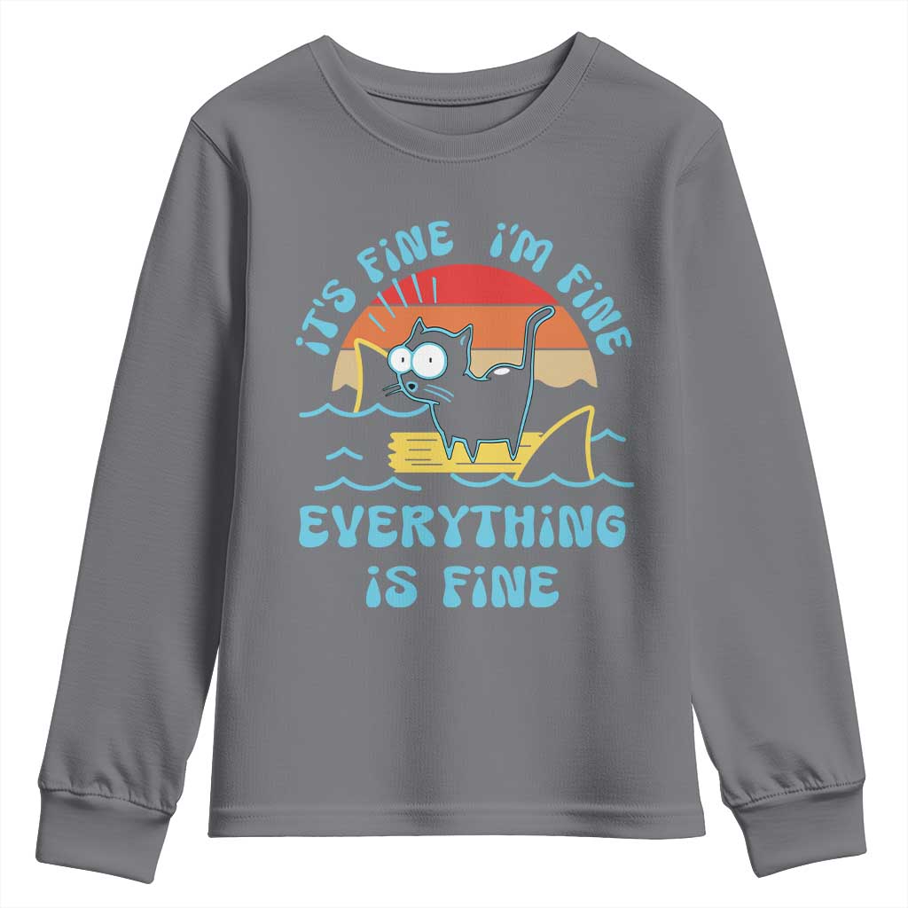 It's Fine I'm Fine Everything Is Fine Funny Cat Youth Sweatshirt Christmas Gift - Wonder Print Shop